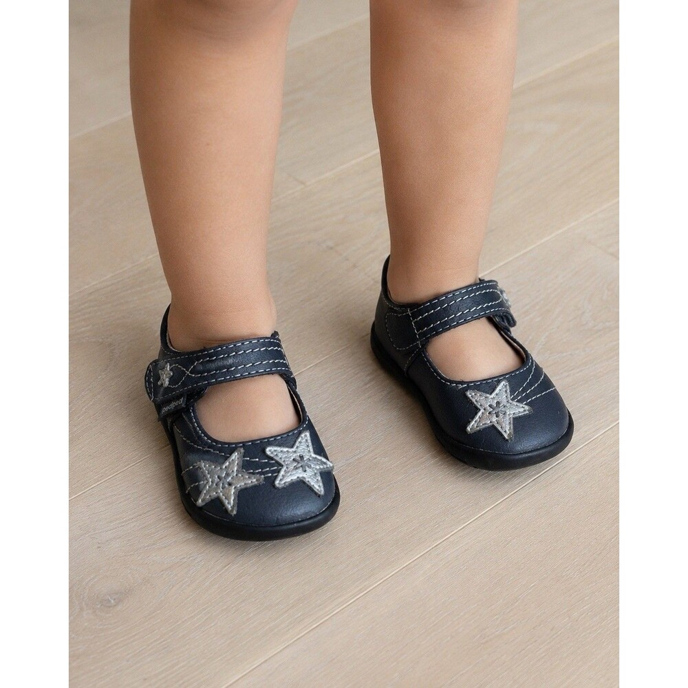 Pediped Girls Gray Mary Jane Shoes Silver Stars EU 20 / US 5 Toddler